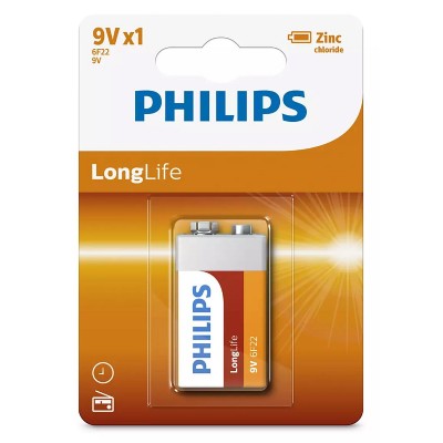 PHILIPS LongLife Zinq chloride μπαταρία 6F22L1B/10, 6F22 9V, 1τμχ PHILIPS LongLife Zinq chloride μπαταρία 6F22L1B/10, 6F22 9V, 1τμχ