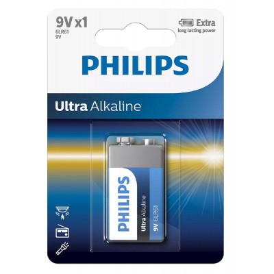 PHILIPS Ultra αλκαλική μπαταρία 6LR61E1B/10, 6LR61 9V, 1τμχ PHILIPS Ultra αλκαλική μπαταρία 6LR61E1B/10, 6LR61 9V, 1τμχ