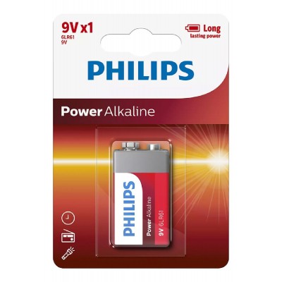 PHILIPS Power αλκαλικές μπαταρίες 6LR61P1B/10, 6LR61 9V, 1τμχ PHILIPS Power αλκαλικές μπαταρίες 6LR61P1B/10, 6LR61 9V, 1τμχ
