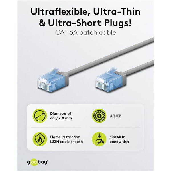 GOOBAY καλώδιο δικτύου 74224, CAT 6A U/UTP, slim, copper, 10Gbps, 3m, γκρι GOOBAY καλώδιο δικτύου 74224, CAT 6A U/UTP, slim, copper, 10Gbps, 3m, γκρι