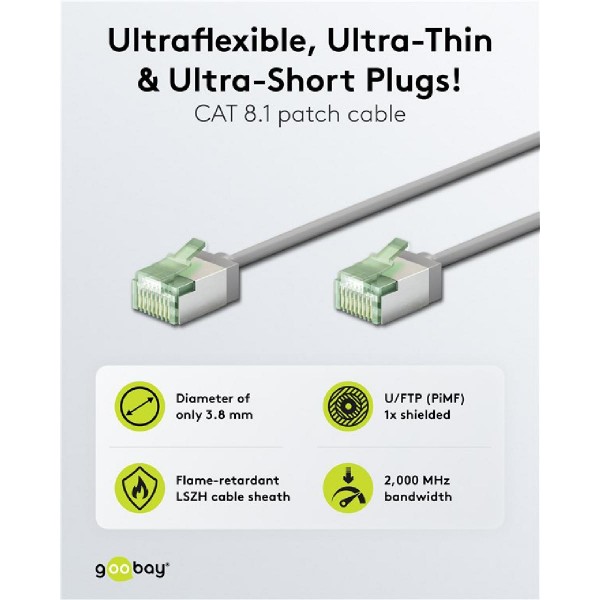 GOOBAY καλώδιο δικτύου 74349, CAT 8.1 U/FTP, slim, copper, 40Gbps, 5m, γκρι GOOBAY καλώδιο δικτύου 74349, CAT 8.1 U/FTP, slim, copper, 40Gbps, 5m, γκρι