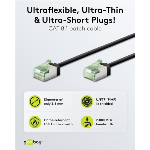 GOOBAY καλώδιο δικτύου 74356, CAT 8.1 U/FTP, slim, copper, 40Gbps, 5m, μαύρο GOOBAY καλώδιο δικτύου 74356, CAT 8.1 U/FTP, slim, copper, 40Gbps, 5m, μαύρο
