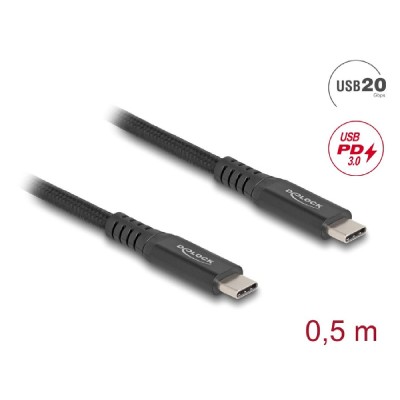 DELOCK καλώδιο USB-C 80023, 100W, 20 Gbps, 0.5m, USB4, E-Marker, μαύρο DELOCK καλώδιο USB-C 80023, 100W, 20 Gbps, 0.5m, USB4, E-Marker, μαύρο