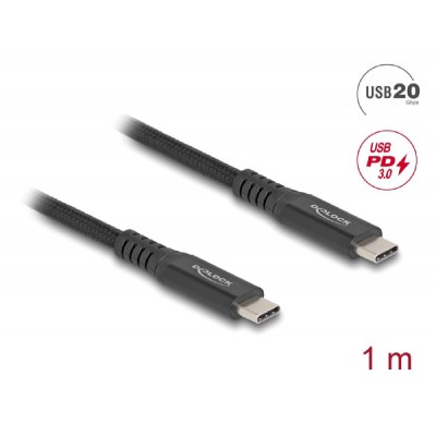 DELOCK καλώδιο USB-C 80024, 100W, 20 Gbps, 1m, USB4, E-Marker, μαύρο DELOCK καλώδιο USB-C 80024, 100W, 20 Gbps, 1m, USB4, E-Marker, μαύρο