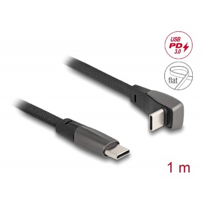 DELOCK καλώδιο USB-C 80751, 60W, flat, γωνιακό, 480 Mbps, 1m, μαύρο DELOCK καλώδιο USB-C 80751, 60W, flat, γωνιακό, 480 Mbps, 1m, μαύρο