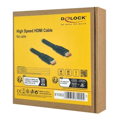 DELOCK καλώδιο HDMI 81002, flat, 8K/60Hz, 48 Gbps, eARC, HDR, 2m, μαύρο DELOCK καλώδιο HDMI 81002, flat, 8K/60Hz, 48 Gbps, eARC, HDR, 2m, μαύρο