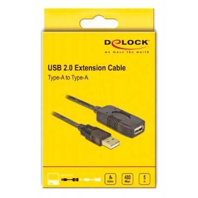 DELOCK καλώδιο USB 2.0 αρσενικό σε θηλυκό 82308, 480Mbps, 5m, μαύρο DELOCK καλώδιο USB 2.0 αρσενικό σε θηλυκό 82308, 480Mbps, 5m, μαύρο