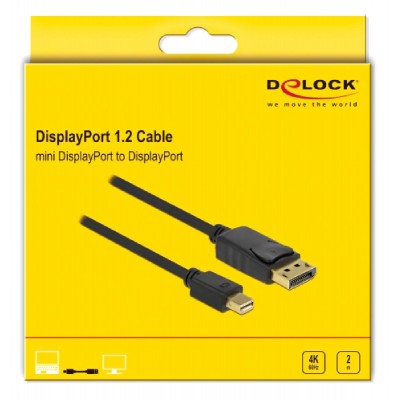 DELOCK καλώδιο Mini DisplayPort 1.2 σε DisplayPort 82438, 4K, 2m, μαύρο DELOCK καλώδιο Mini DisplayPort 1.2 σε DisplayPort 82438, 4K, 2m, μαύρο