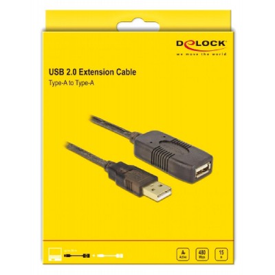 DELOCK καλώδιο USB 2.0 αρσενικό σε θηλυκό 82689, 480Mbps, 15m, μαύρο DELOCK καλώδιο USB 2.0 αρσενικό σε θηλυκό 82689, 480Mbps, 15m, μαύρο