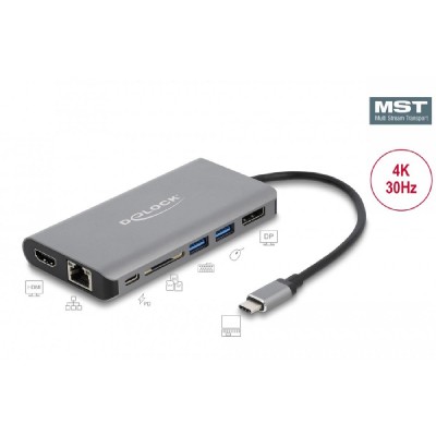 DELOCK docking station 87683, 7 θυρών, USB-C σύνδεση, 100W PD, 4K, γκρι DELOCK docking station 87683, 7 θυρών, USB-C σύνδεση, 100W PD, 4K, γκρι