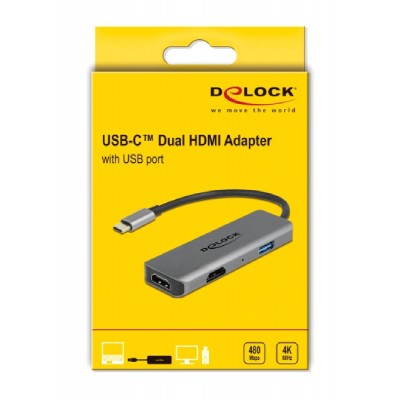DELOCK αντάπτορας USB Type-C σε USB & 2x HDMI 87780, 480Mbps, 4K, γκρι DELOCK αντάπτορας USB Type-C σε USB & 2x HDMI 87780, 480Mbps, 4K, γκρι