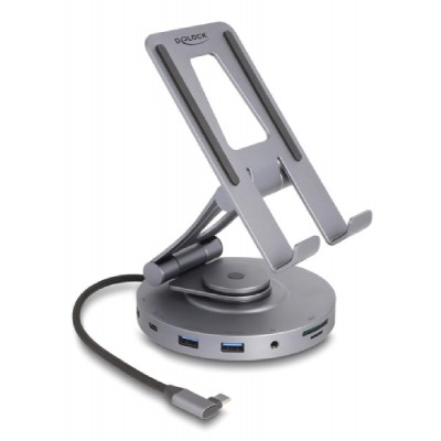 DELOCK docking station 88017 με βάση tablet, 8 θυρών, 60W PD, 4K, γκρι DELOCK docking station 88017 με βάση tablet, 8 θυρών, 60W PD, 4K, γκρι