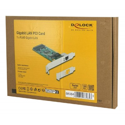 DELOCK κάρτα επέκτασης PCI σε 1x RJ45 Gigabit 88084, 1000Mbps DELOCK κάρτα επέκτασης PCI σε 1x RJ45 Gigabit 88084, 1000Mbps