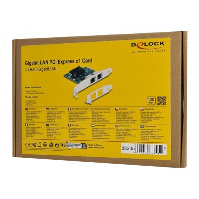DELOCK κάρτα επέκτασης PCIe x1 σε 2x RJ45 Gigabit 88205, 1000Mbps DELOCK κάρτα επέκτασης PCIe x1 σε 2x RJ45 Gigabit 88205, 1000Mbps