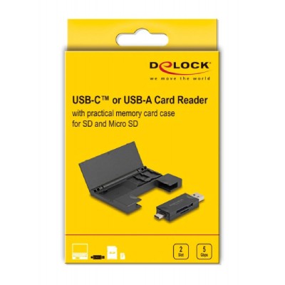 DELOCK card reader 91014 για SD & micro SD, με θήκη, USB/USB-C, 5Gbps, μαύρο DELOCK card reader 91014 για SD & micro SD, με θήκη, USB/USB-C, 5Gbps, μαύρο