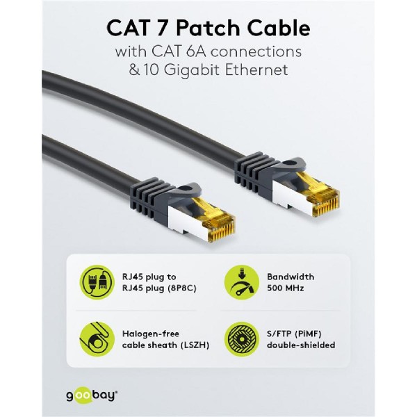 GOOBAY καλώδιο δικτύου 91572, CAT 7 S/FTP, copper, 10Gbps, 0.25m, μαύρο GOOBAY καλώδιο δικτύου 91572, CAT 7 S/FTP, copper, 10Gbps, 0.25m, μαύρο