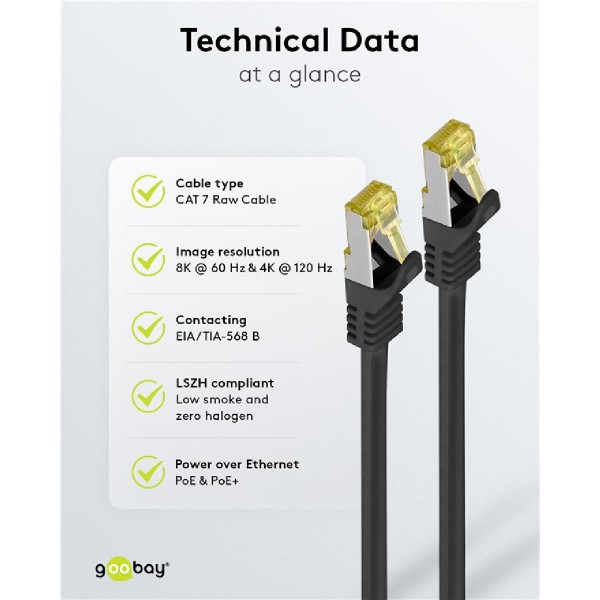 GOOBAY καλώδιο δικτύου 91572, CAT 7 S/FTP, copper, 10Gbps, 0.25m, μαύρο GOOBAY καλώδιο δικτύου 91572, CAT 7 S/FTP, copper, 10Gbps, 0.25m, μαύρο