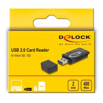 DELOCK card reader 91602 για SD & micro SD, USB, 480Mbps, μαύρο DELOCK card reader 91602 για SD & micro SD, USB, 480Mbps, μαύρο