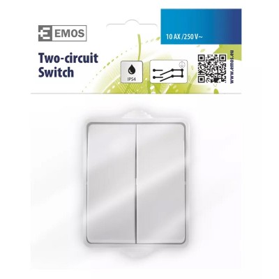 EMOS διακόπτης κομμυτατέρ A1398.4, εξωτερικού χώρου, διπλός, λευκός EMOS διακόπτης κομμυτατέρ A1398.4, εξωτερικού χώρου, διπλός, λευκός
