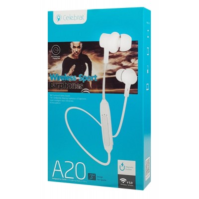 CELEBRAT bluetooth earphones A20 με μαγνήτη, 10mm, BT 5.0, λευκά CELEBRAT bluetooth earphones A20 με μαγνήτη, 10mm, BT 5.0, λευκά
