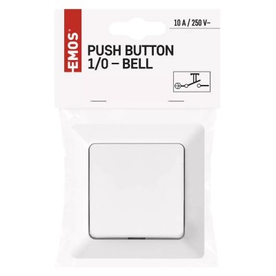 EMOS μπουτόν κουδουνιού/κλιμακοστάσιου A6100.4, μονό, 1/0, 10A, λευκό EMOS μπουτόν κουδουνιού/κλιμακοστάσιου A6100.4, μονό, 1/0, 10A, λευκό