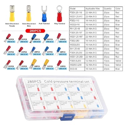 Σετ ακροδεκτών καλωδίων AG709A με μόνωση, πολύχρωμοι, 280τμχ Σετ ακροδεκτών καλωδίων AG709A με μόνωση, πολύχρωμοι, 280τμχ