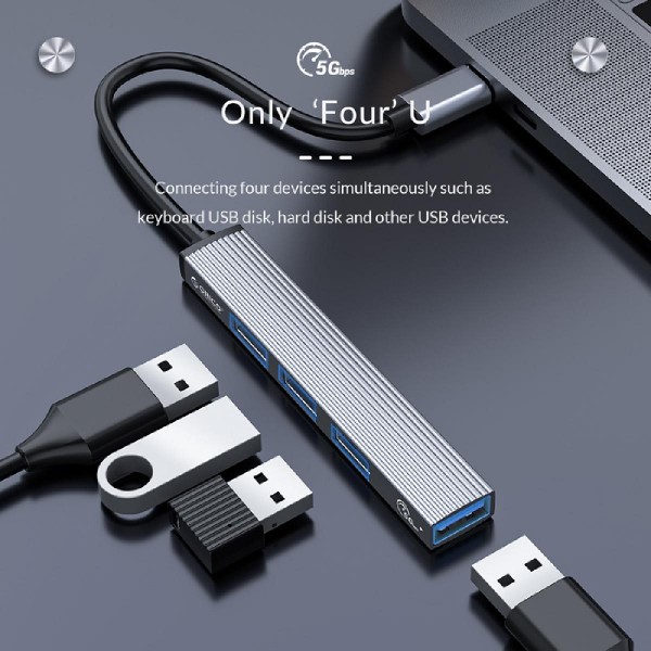 ORICO USB Type-C hub AH-13, 4x USB ports, γκρι