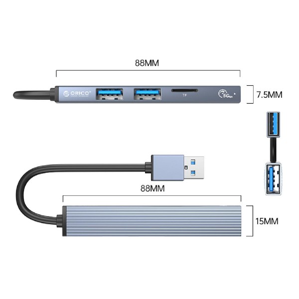 ORICO USB hub AH-A12F, 3x USB θύρες, Micro SD θύρα, γκρι