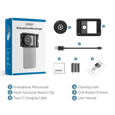 APEXEL φακός μικροσκόπιο APL-MS009 για smartphone κάμερα, 100x zoom, LED APEXEL φακός μικροσκόπιο APL-MS009 για smartphone κάμερα, 100x zoom, LED
