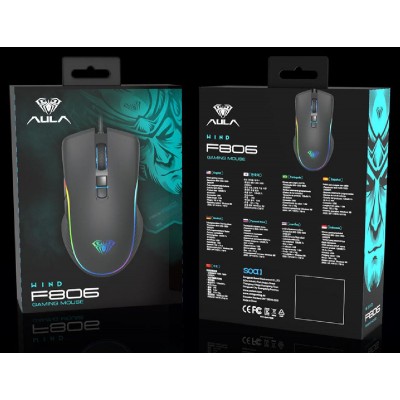AULA ενσύρματο gaming ποντίκι Wind F806, 2400DPI, 7 πλήκτρα, RGB, μαύρο AULA ενσύρματο gaming ποντίκι Wind F806, 2400DPI, 7 πλήκτρα, RGB, μαύρο