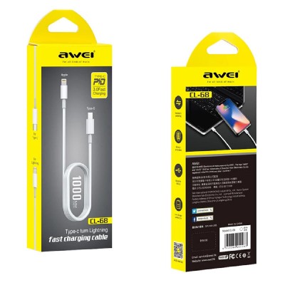 AWEI καλώδιο USB Type-C σε Lightning CL-68, 18W, 1m, λευκό AWEI καλώδιο USB Type-C σε Lightning CL-68, 18W, 1m, λευκό