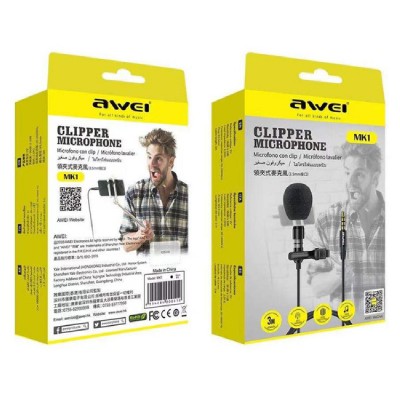 AWEI καλώδιο 3.5mm με ενσωματωμένο clip-on μικρόφωνο AW-MK1, 3m, μαύρο AWEI καλώδιο 3.5mm με ενσωματωμένο clip-on μικρόφωνο AW-MK1, 3m, μαύρο