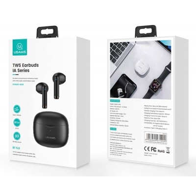 USAMS earphones IA04 με θήκη φόρτισης, True Wireless, μαύρα USAMS earphones IA04 με θήκη φόρτισης, True Wireless, μαύρα
