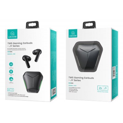 USAMS gaming earphones US-JY01 με θήκη φόρτισης, True Wireless, μαύρα USAMS gaming earphones US-JY01 με θήκη φόρτισης, True Wireless, μαύρα