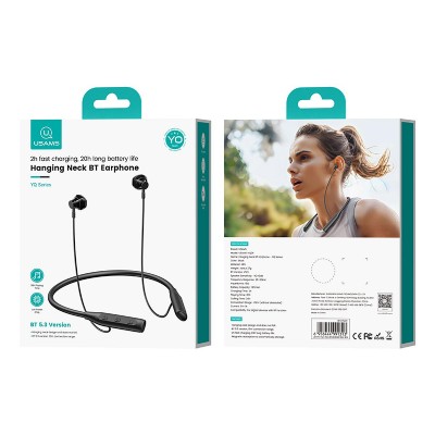 USAMS earphones YQ24 με μαγνήτη, Bluetooth, 130mAh, μαύρα USAMS earphones YQ24 με μαγνήτη, Bluetooth, 130mAh, μαύρα