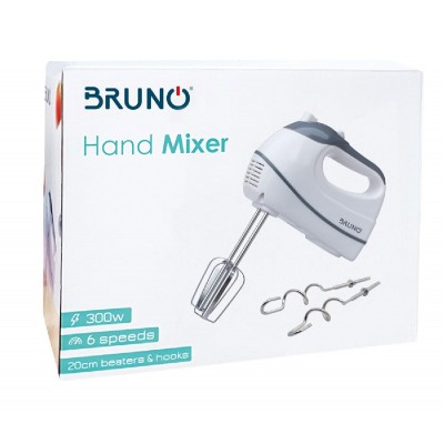 BRUNO Μίξερ χειρός, 6 ταχύτητες, 20cm αναδευτήρες & ζυμωτήρες, 300W BRUNO Μίξερ χειρός, 6 ταχύτητες, 20cm αναδευτήρες & ζυμωτήρες, 300W