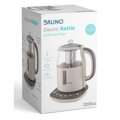 BRUNO ηλεκτρικός βραστήρας BRN-0027, με φίλτρο για τσάι, 2200w, 1.5t BRUNO ηλεκτρικός βραστήρας BRN-0027, με φίλτρο για τσάι, 2200w, 1.5t