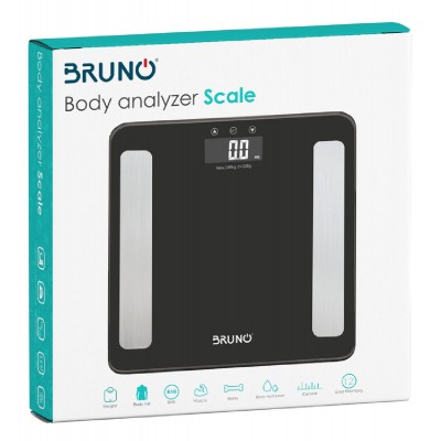 BRUNO ψηφιακή ζυγαριά με λιπομετρητή BRN-0056, έως 180kg, μαύρη BRUNO ψηφιακή ζυγαριά με λιπομετρητή BRN-0056, έως 180kg, μαύρη