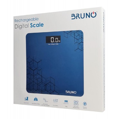 BRUNO ψηφιακή ζυγαριά BRN-0073, έως 180kg, επαναφορτιζόμενη, μπλε BRUNO ψηφιακή ζυγαριά BRN-0073, έως 180kg, επαναφορτιζόμενη, μπλε