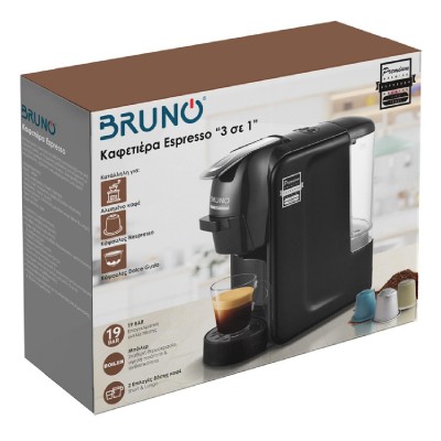BRUNO καφετιέρα espresso 3 σε 1 BRN-0124, 1450W, 19 bar, μαύρη BRUNO καφετιέρα espresso 3 σε 1 BRN-0124, 1450W, 19 bar, μαύρη