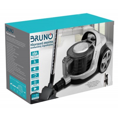BRUNO ηλεκτρική σκούπα BRN-0137, 800W, 3lt, κυκλωνική, λευκή BRUNO ηλεκτρική σκούπα BRN-0137, 800W, 3lt, κυκλωνική, λευκή