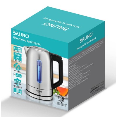 BRUNO BRN-0213 Βραστήρας νερού ανοξείδωτος 1.7L 2200W, Inox BRUNO BRN-0213 Βραστήρας νερού ανοξείδωτος 1.7L 2200W, Inox
