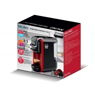 BRUNO Καφετιέρα espresso 3 σε 1 Hot & Cold BRN-0214, 1450W, 19 bar, μαύρη BRUNO Καφετιέρα espresso 3 σε 1 Hot & Cold BRN-0214, 1450W, 19 bar, μαύρη