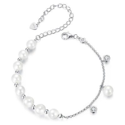 BAMOER βραχιόλι BSB189 με πέρλες & κυβική ζιρκόνια, ασήμι 925, ασημί BAMOER βραχιόλι BSB189 με πέρλες & κυβική ζιρκόνια, ασήμι 925, ασημί