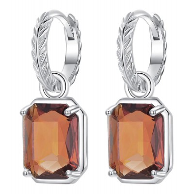 BAMOER σκουλαρίκια κρίκος BSE1081 με καφέ διάφανο κρύσταλλο, ασήμι 925, ασημί BAMOER σκουλαρίκια κρίκος BSE1081 με καφέ διάφανο κρύσταλλο, ασήμι 925, ασημί