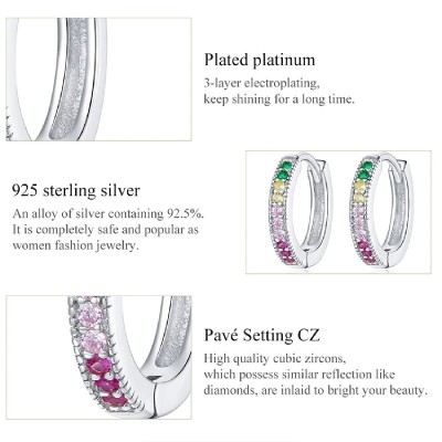 BAMOER σκουλαρίκια κρίκοι BSE459, κυβική ζιρκόνια, ασήμι 925, ασημί BAMOER σκουλαρίκια κρίκοι BSE459, κυβική ζιρκόνια, ασήμι 925, ασημί