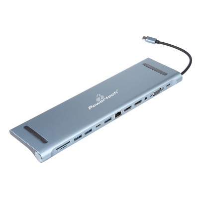 POWERTECH docking station BYL-2003U2, 12 θυρών, βάση laptop, USB-C, γκρι POWERTECH docking station BYL-2003U2, 12 θυρών, βάση laptop, USB-C, γκρι