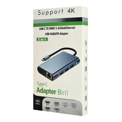 POWERTECH docking station BYL-2311 8 θυρών, USB-C σύνδεση, 100W PD, γκρι POWERTECH docking station BYL-2311 8 θυρών, USB-C σύνδεση, 100W PD, γκρι