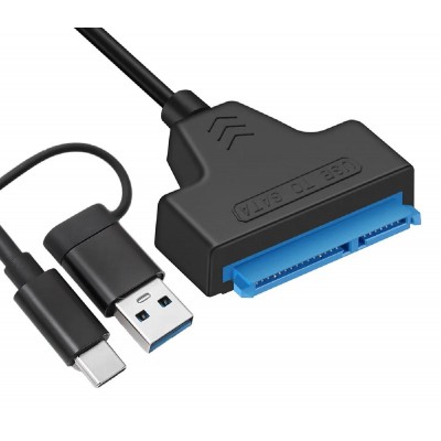 POWERTECH καλώδιο USB-C/USB σε SATA CAB-UC076, 2.5" HDD/SSD 6Gbps, μαύρο POWERTECH καλώδιο USB-C/USB σε SATA CAB-UC076, 2.5" HDD/SSD 6Gbps, μαύρο