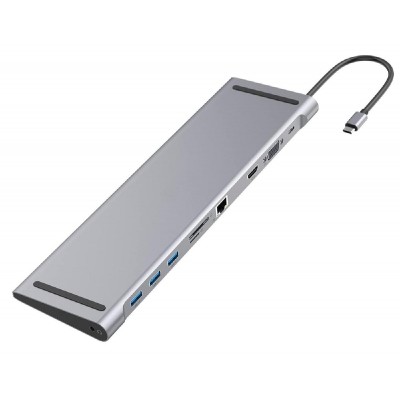 POWERTECH docking station CAB-UC080, 10 θυρών, βάση laptop, USB-C, γκρι POWERTECH docking station CAB-UC080, 10 θυρών, βάση laptop, USB-C, γκρι